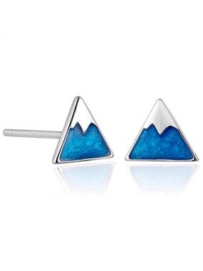 Snowcapped Mountain Peak Blue Swirl Shimmer Enamel 925 Sterling Silver Tiny Stud